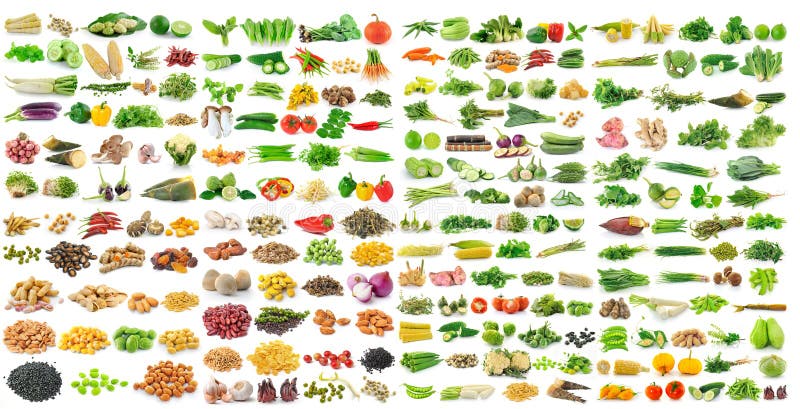 Set of grains and vegetable on white background