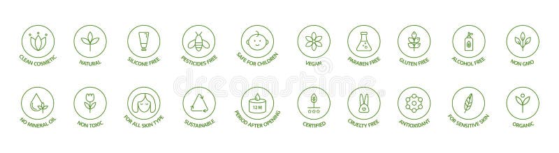Set grande di icone della linea cosmetica organica e naturale. sicurezza ipoallergenica per i bambini pulire cosmetici non tossici