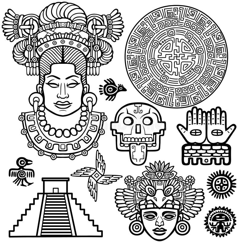 Set of graphic elements based on motives of art Native American Indian.