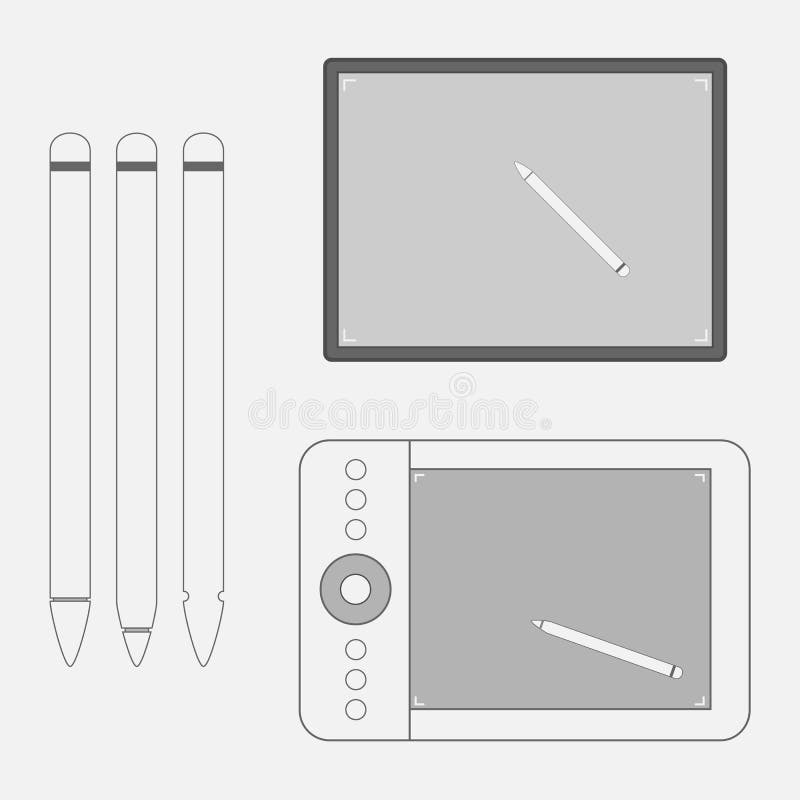 Set of Graphic Tablets with Pens Stock Vector Illustration of