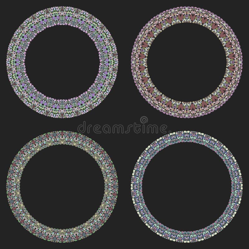 Set of 4 Gravel Mosaic Round Frames Wreath Designs Stock Vector