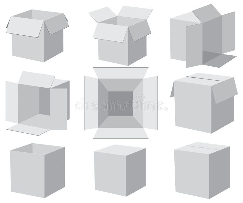 Set of Gray Boxes Packaging in Different Angle Stock Vector