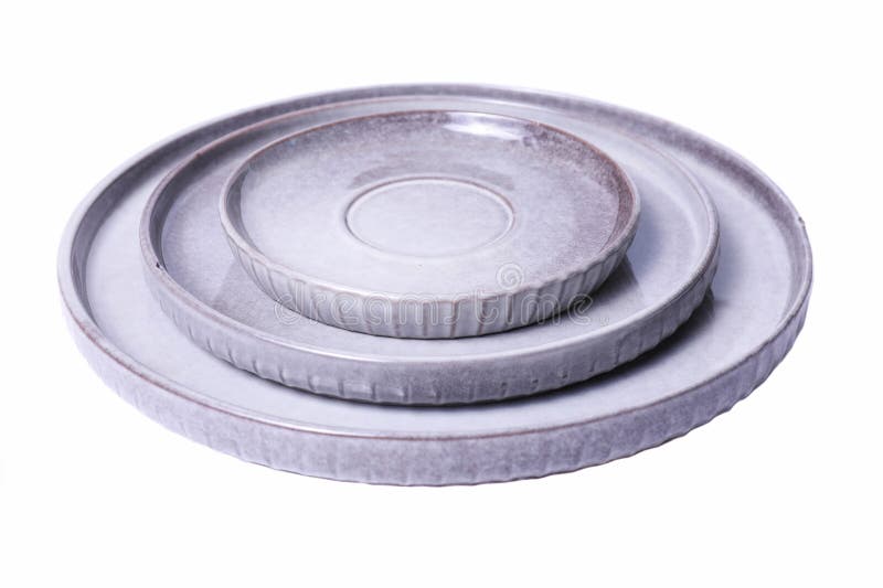 Set of Gray Ceramic Round Plates Stock Image Image of matte, ceramic
