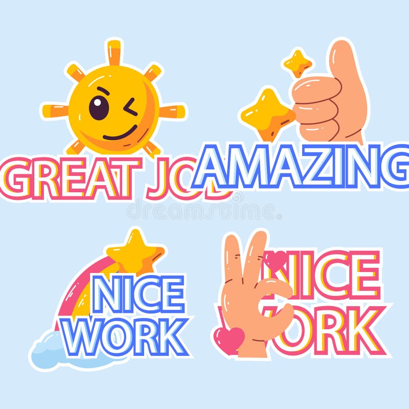 Set of Good Job and Great Job Stickers Vector Illustration. Stock Vector -  Illustration of word, vintage: 214979701