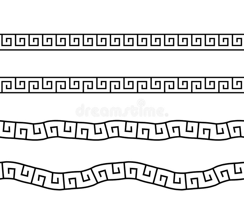 Set greek pattern. Greece border. Seamless meander ornament. collection geometric square greek patterns. Ancient line. Design prin vector illustration