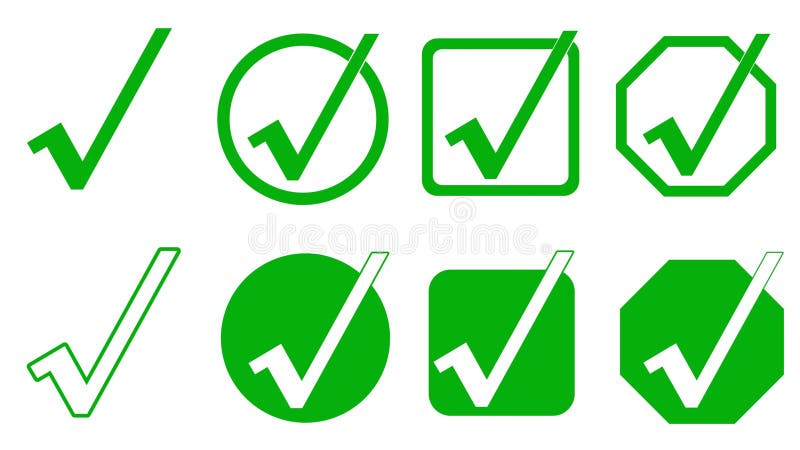 Set of Green ChecA vector illustration set featuring green check marks or tick symbols. stock illustration