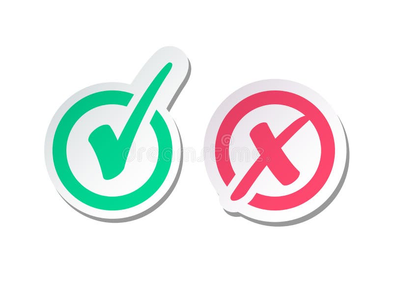 Set of Green Check Mark Icon and Red X cross