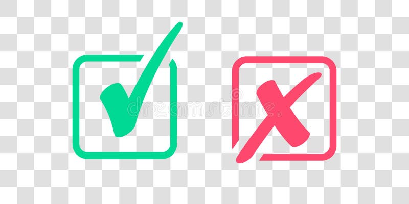 Set of Green Check Mark Icon and Red X cross Tick Symbol