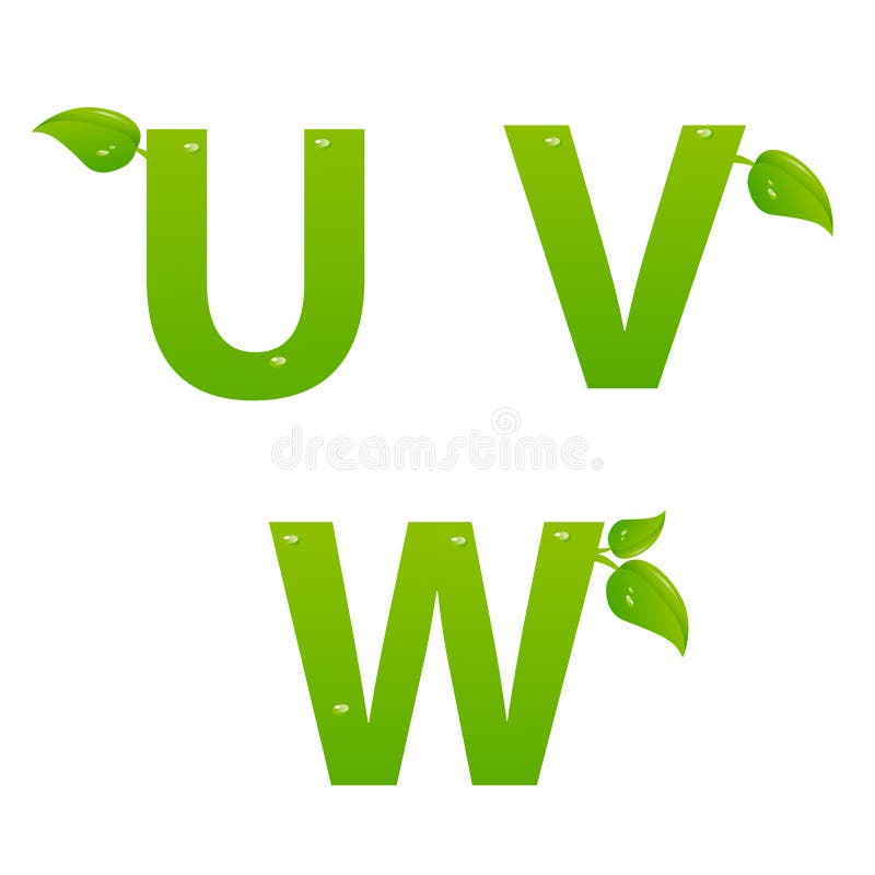 Set of green eco letters logo with leaves stock illustration