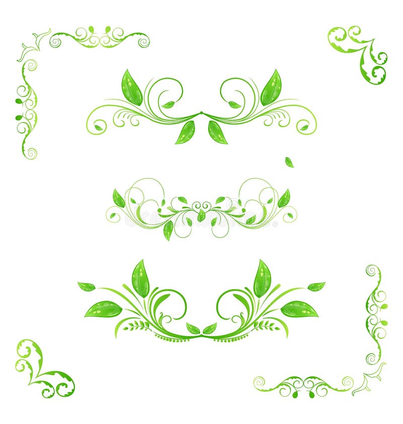 Set of Green Frames and Design Elements. Stock Vector Illustration of
