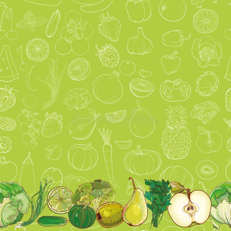 Set of Green Fruits and Vegetables on Light Green Background Stock Vector -  Illustration of lifestyle, menu: 50657702
