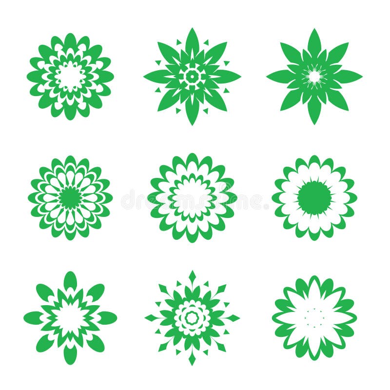 Set of green geometric flowers stock illustration Set of green geometric flowers stock illustration
