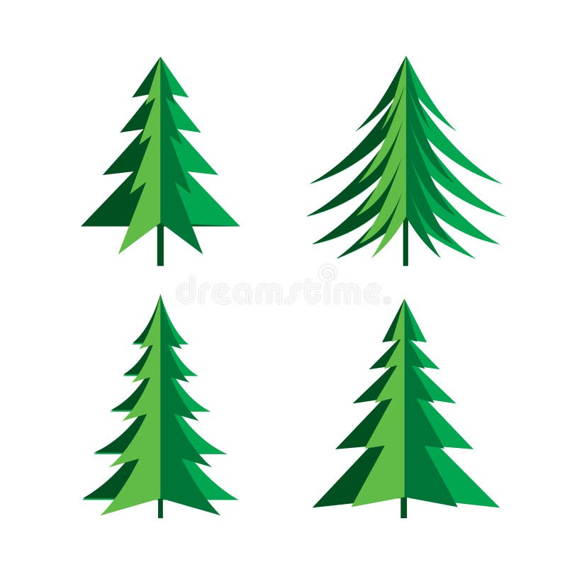 Set of Green Pines Trees. Vector Icon. royalty free illustration