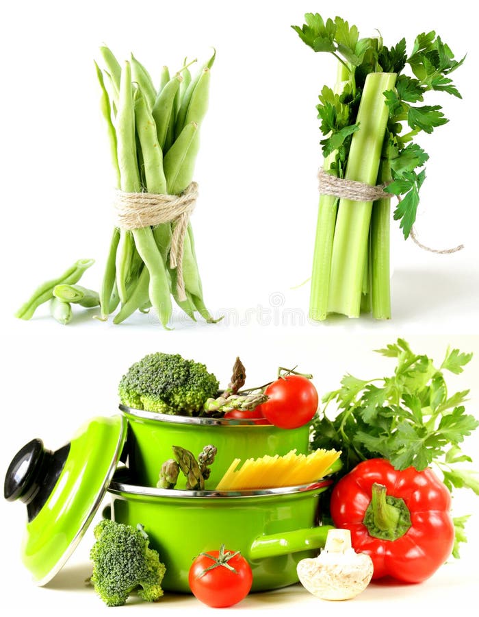 Set Green Pots Full Vegetables Stock Photos Free & RoyaltyFree Stock