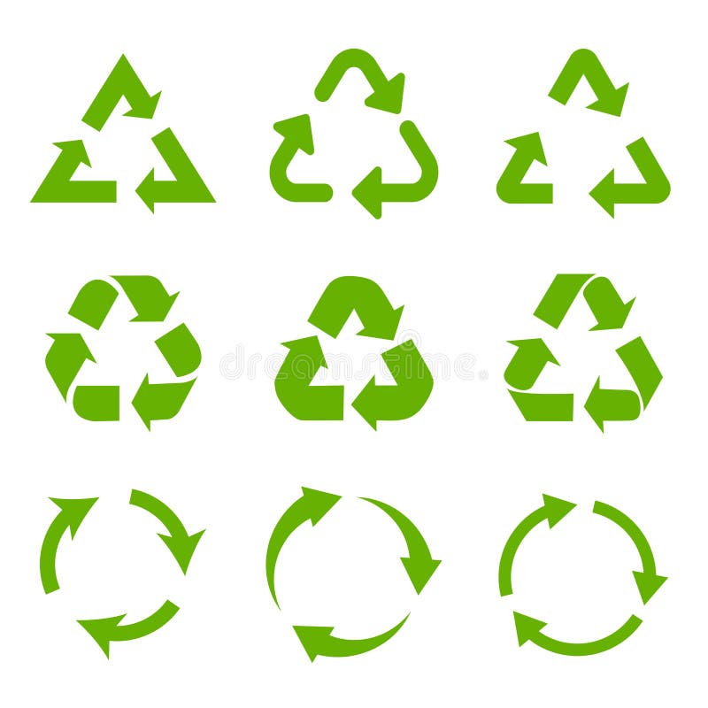 Set of green recycle arrows icons on a white background in a flat design vector illustration