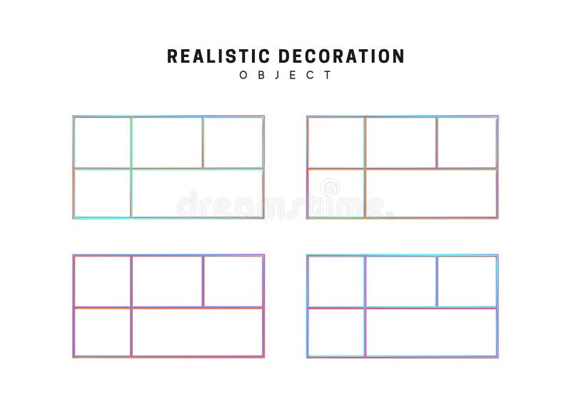 Set grid, rectangle and square. Realistic 3d shape. objects with gradient holographic color of hologram. Geometric royalty free illustration