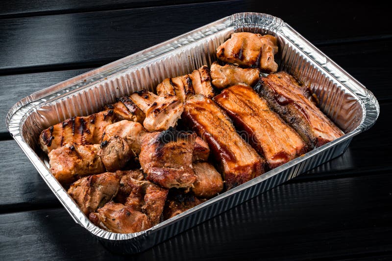 Set of Grilled Ribs and BBQ Meat in a Delivery Box Stock Image Image
