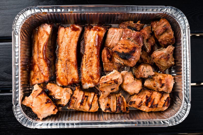 Set of Grilled Ribs and BBQ Meat in a Delivery Box Stock Image Image