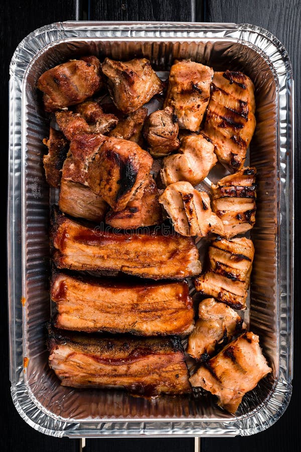 Set of Grilled Ribs and BBQ Meat in a Delivery Box Stock Image Image