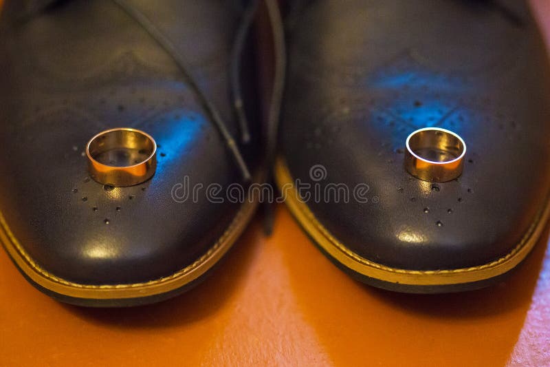 Set the Groom Dress. Wedding Rings, Shoes Closeup. Stock Image - Image ...