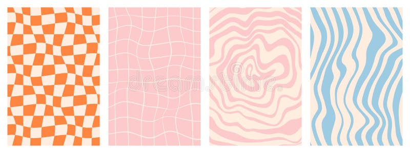 Premium Vector  1970 groovy backgrounds set of orange and yellow rainbow  line and trippy grid handdrawn wavy swirl vector illustration seventies  style wallpaper flat design hippie aesthetic