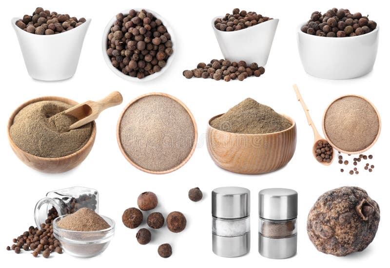 Set of Ground Pepper and Grains on Background Stock Image Image of