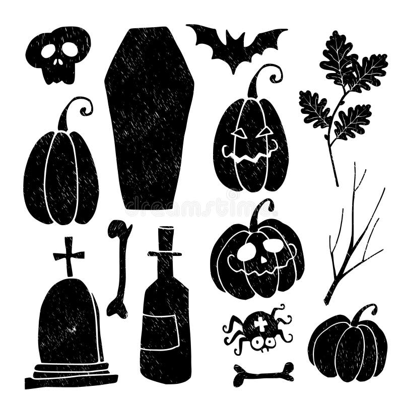 Set of grunge Halloween graphic elements.