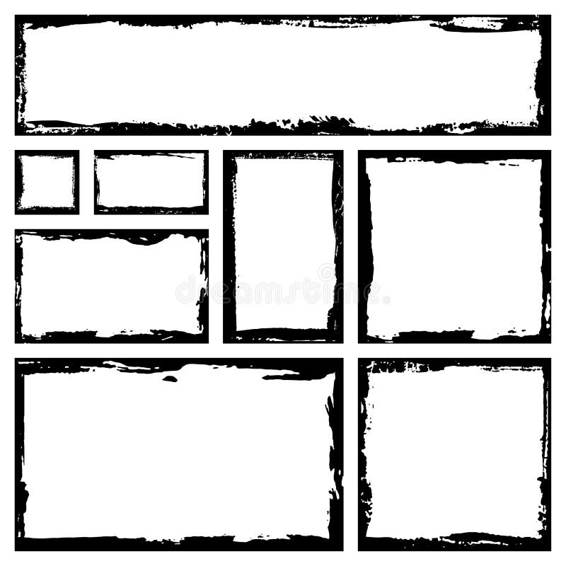 Set of grunge square frames. Empty border background. Hand draws black and white ink. royalty free illustration Set of grunge square frames. Empty border background. Hand draws black and white ink. royalty free illustration