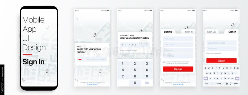 Set of GUI Screens with Login and Password input, Sign In and Sign Up stock illustration