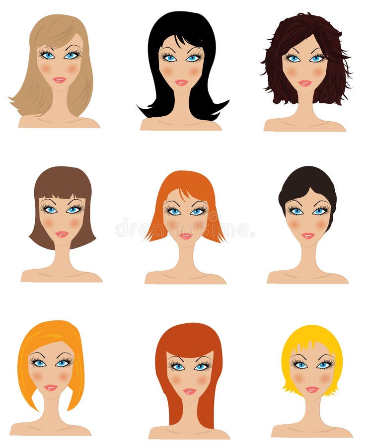Woman Realistic Detailed Avatar Set Vector Illustration. Beautiful Young  Girls Female Portrait with Different Hair Style Stock Vector - Illustration  of cute, color: 130408993