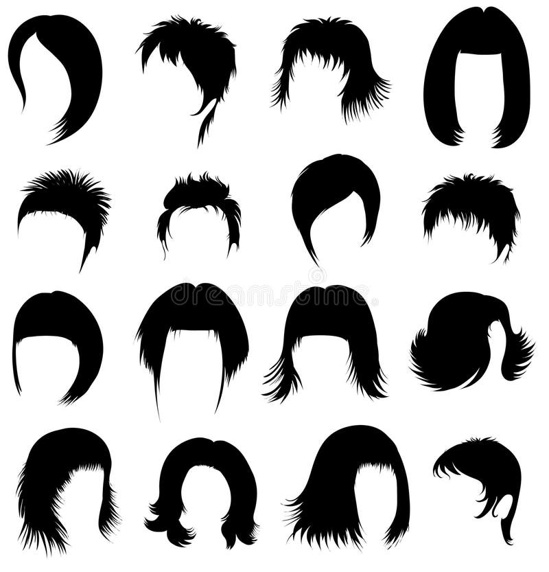 Hair Styling for Woman Drawing Brown Set 1 Stock Vector Illustration