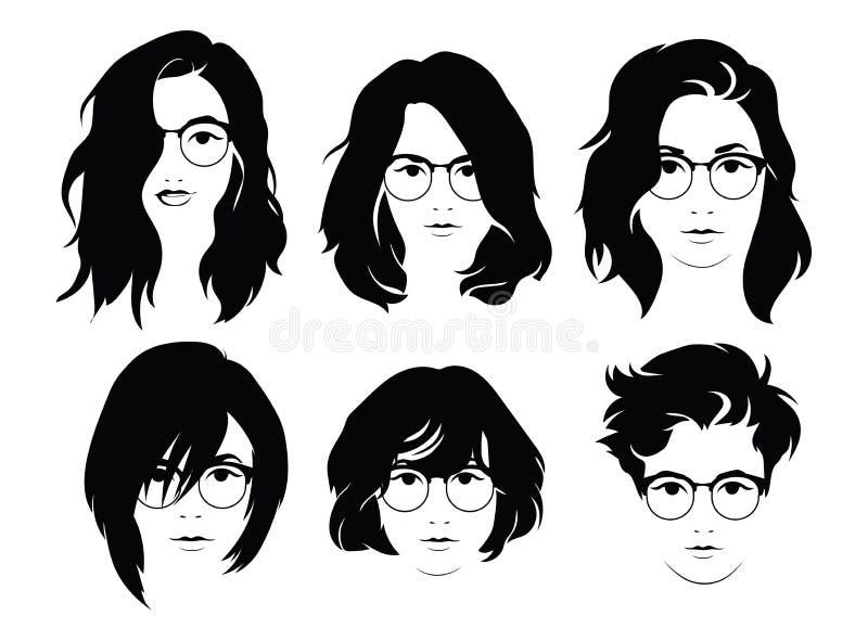 Set of Hairstyles for Men in Glasses. Collection of Black Silhouettes of  Hairstyles and Beards Stock Vector - Illustration of gentleman, isolated:  119863638