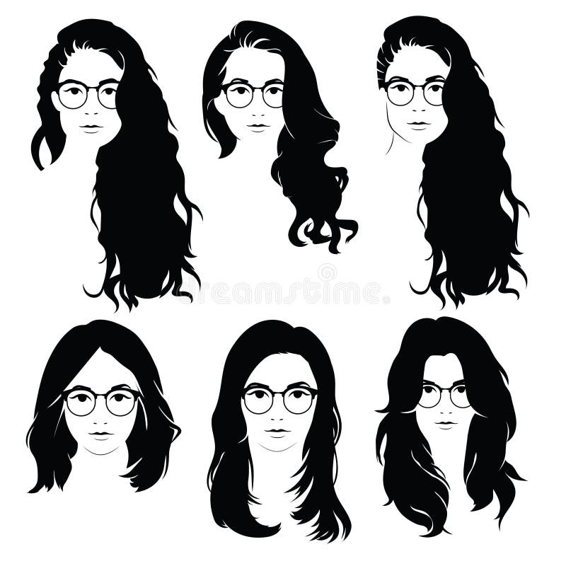 Set of Hairstyles for Women. Collection of Black Silhouettes of Hairstyles  for Girls. Woman Portrates . Stock Vector - Illustration of haircut, girl:  157580545
