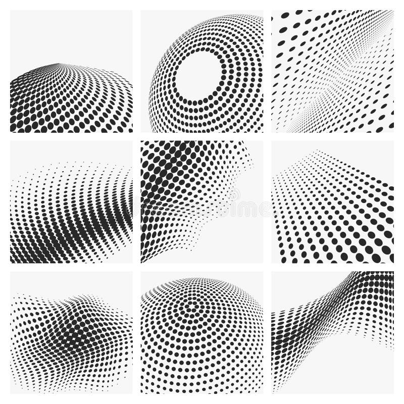 Set halftone abstract background vector illustration black and white gradient textured dots pattern vector illustration