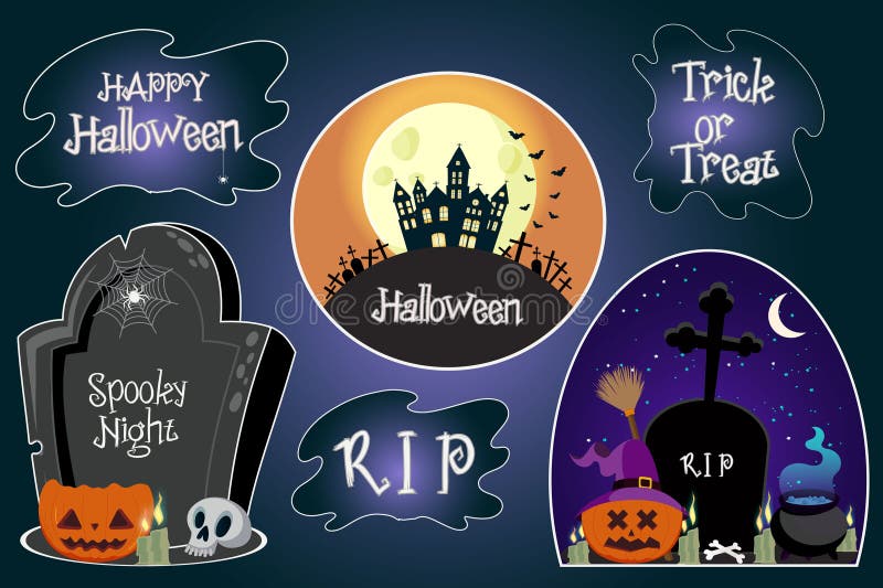 Set of halloweeen stickers, badges, scrapbooking elements. Happy halloween set. Halloween party. vector illustration