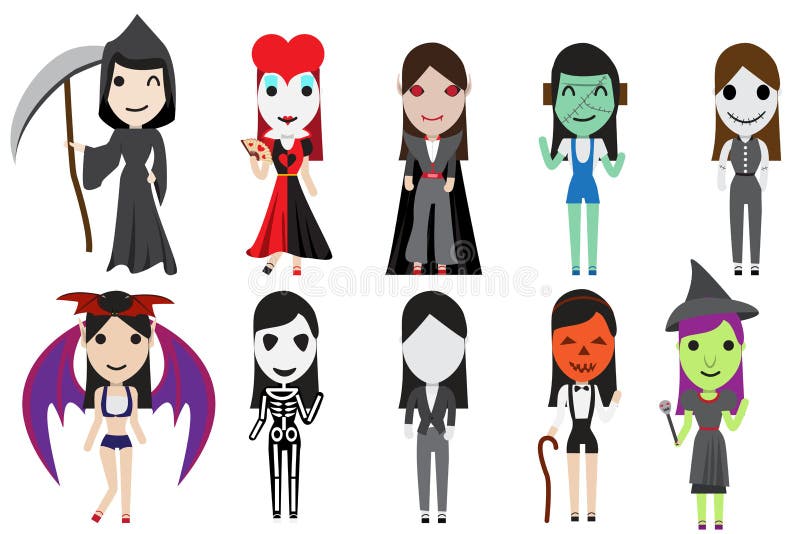 Set of Halloween Cosplay Party by Cute Girl Stock Vector - Illustration ...