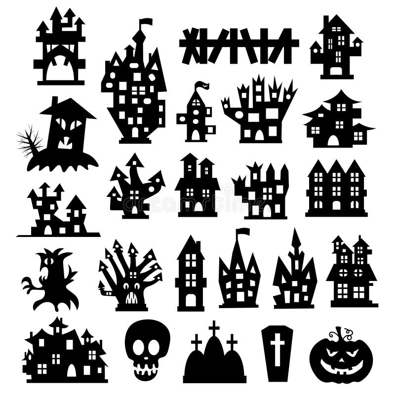 Set of halloween icons. Halloween haunted house isolated on a white background. Vector illustration