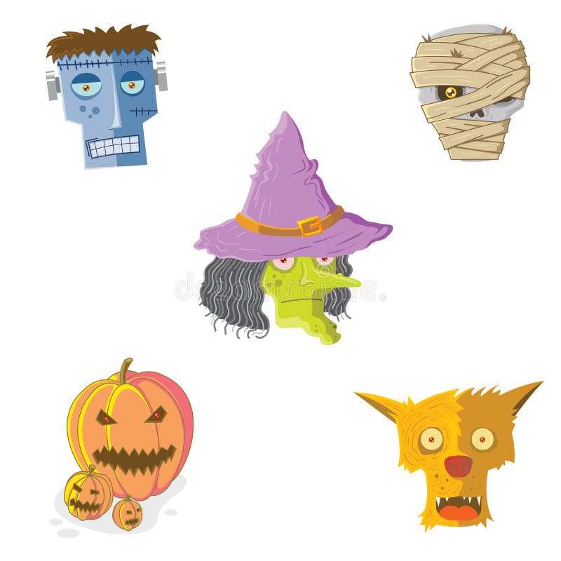 Set of Halloween Monsters Faces Stock Vector Illustration of october