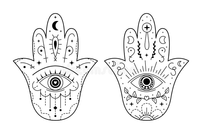 Set of Hamsa Symbol with Evil Eye. Protection Sign. Mystic Decorative ...