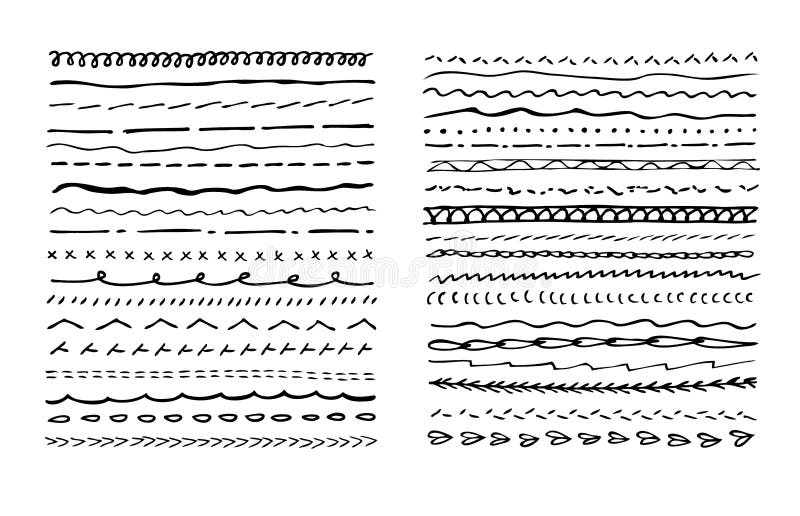 Set of  hand draw underline strokes or  machine stitching in black white