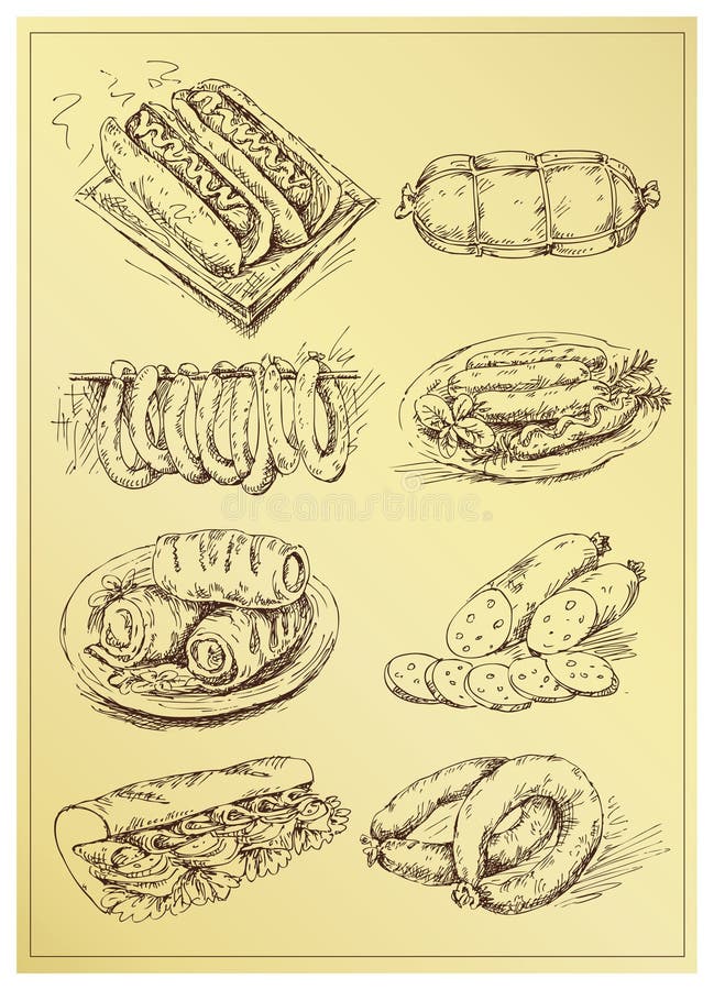 Set of hand drawing sausage