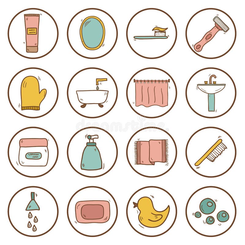 Set of hand drawn bathroom icons stock illustration