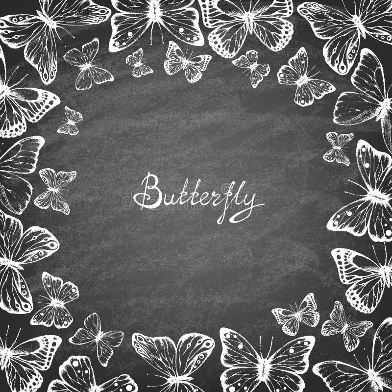 Set of Handdrawn Butterflies on Chalk Board. Stock Vector