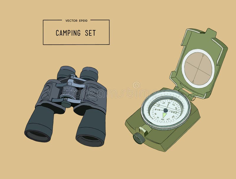 Set of Hand Drawn Camping Equipment Drawing Vector. Stock Vector