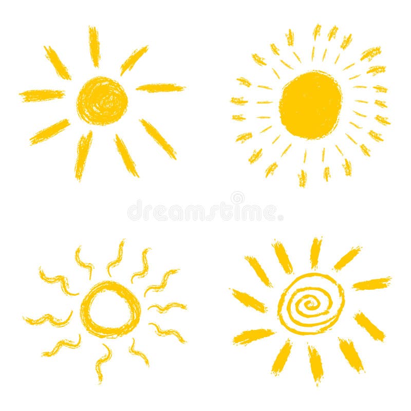 Set of hand drawn chalk sun icons.