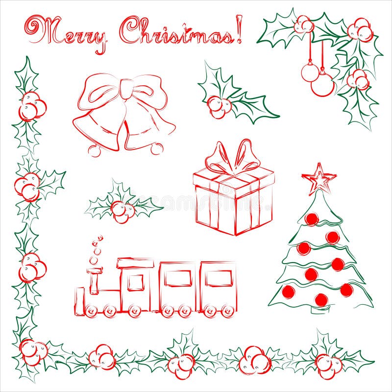 Set of hand drawn Christmas objects