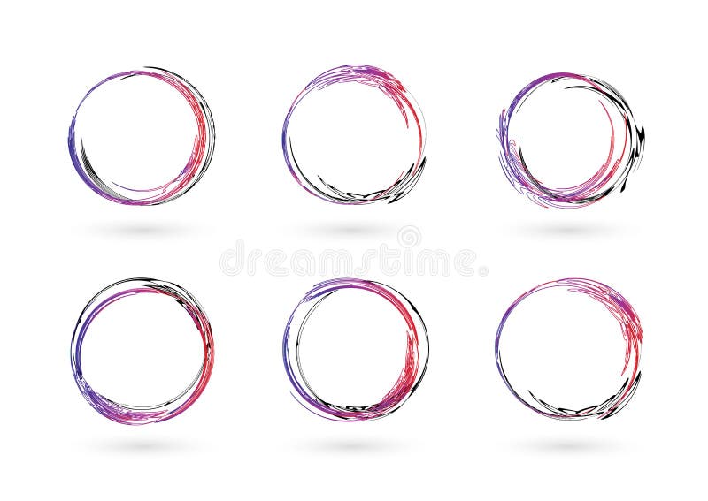 Set of Hand drawn circle frames. Abstract Grunge doodle frames isolated on white background. Abstract Frame Set. vector illustration