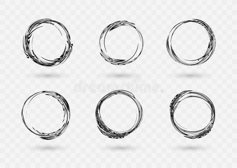 Set of Hand drawn circle frames. Abstract Grunge doodle frames isolated on white background. Abstract Frame Set. stock illustration
