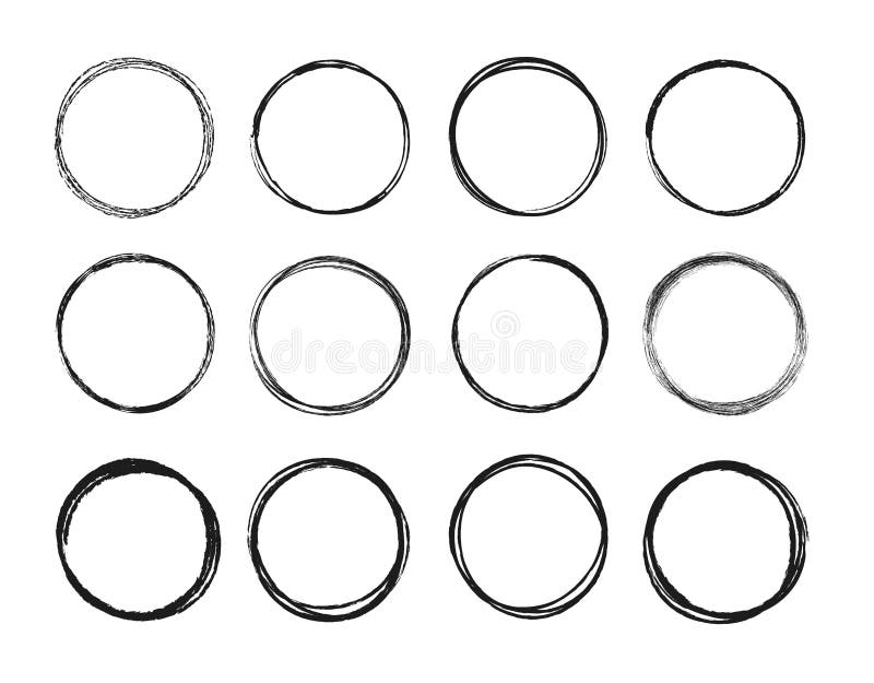 Set hand drawn circle line sketch set. Circular scribble doodle round circles for message note mark design element stock illustration Set hand drawn circle line sketch set. Circular scribble doodle round circles for message note mark design element stock illustration