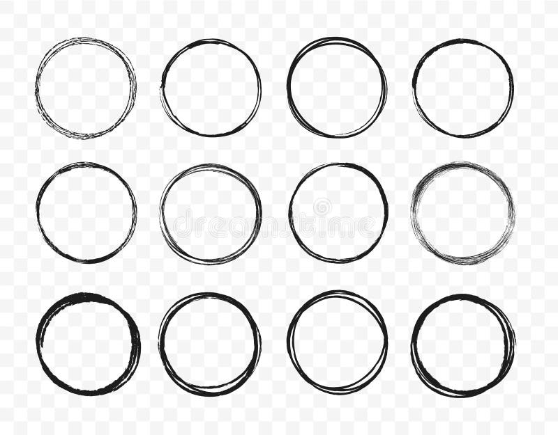 Set hand drawn circle line sketch set. Circular scribble doodle round circles for message note mark design element stock illustration